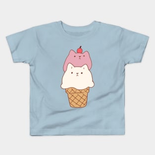 Ice cream cat strawberry and vanilla Kids T-Shirt